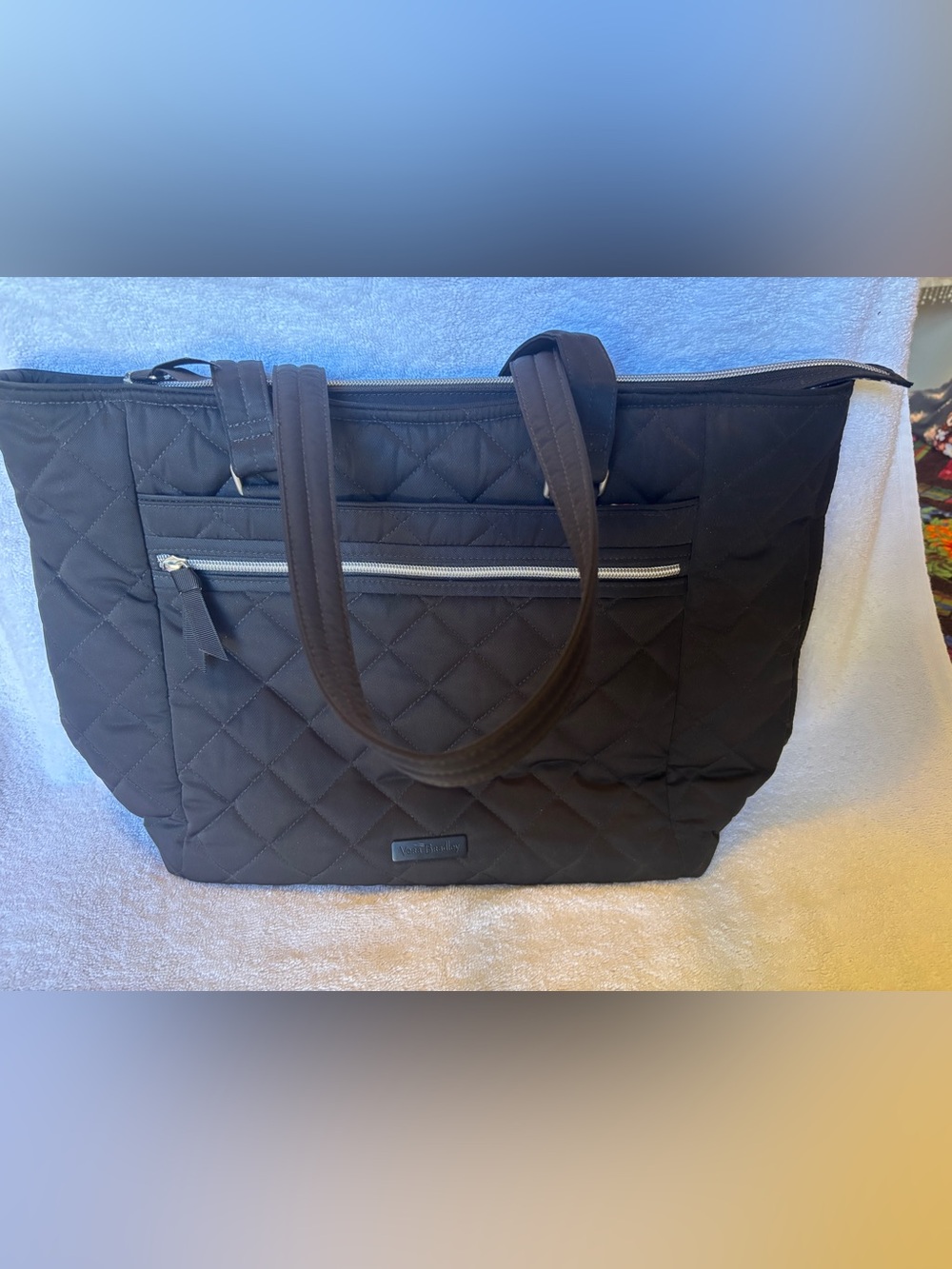 Vera Bradley - Quilted Black Laptop Tote Bag w/  Zipper Pocket & Luggage Trolley